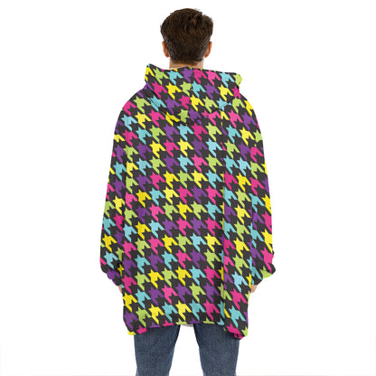 Colorful Houndstooth Pattern Print Hoodie Blanket