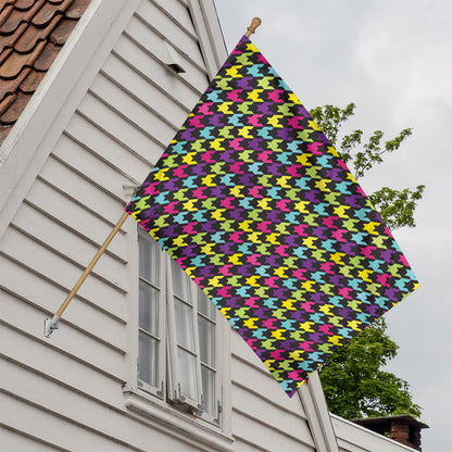 Colorful Houndstooth Pattern Print House Flag