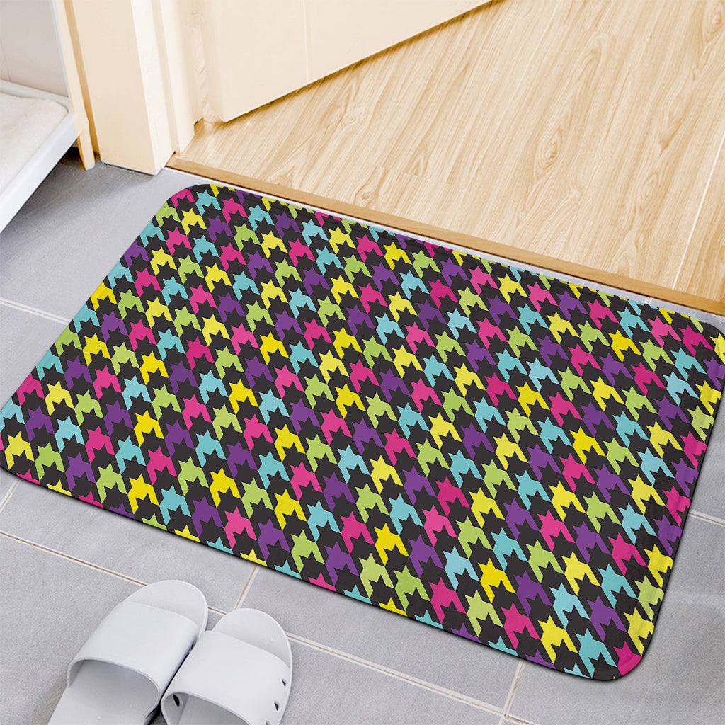 Colorful Houndstooth Pattern Print Indoor Door Mat