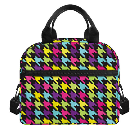 Colorful Houndstooth Pattern Print Insulated Lunch Bag