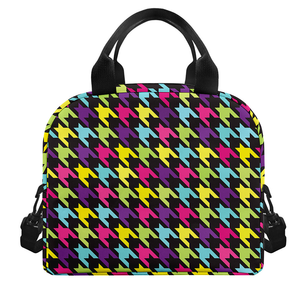 Colorful Houndstooth Pattern Print Insulated Lunch Bag