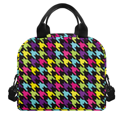 Colorful Houndstooth Pattern Print Insulated Lunch Bag