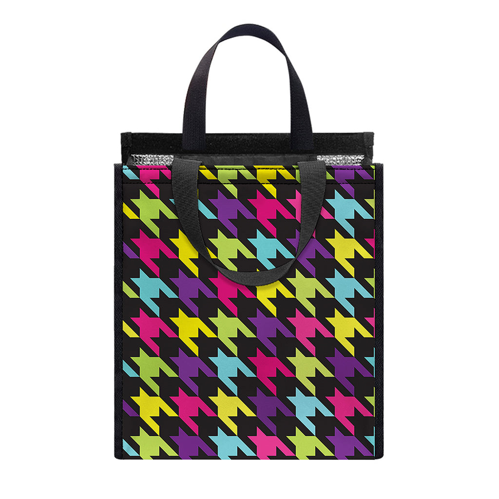Colorful Houndstooth Pattern Print Insulated Lunch Tote