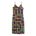 Colorful Houndstooth Pattern Print Jersey Midi Cami Dress