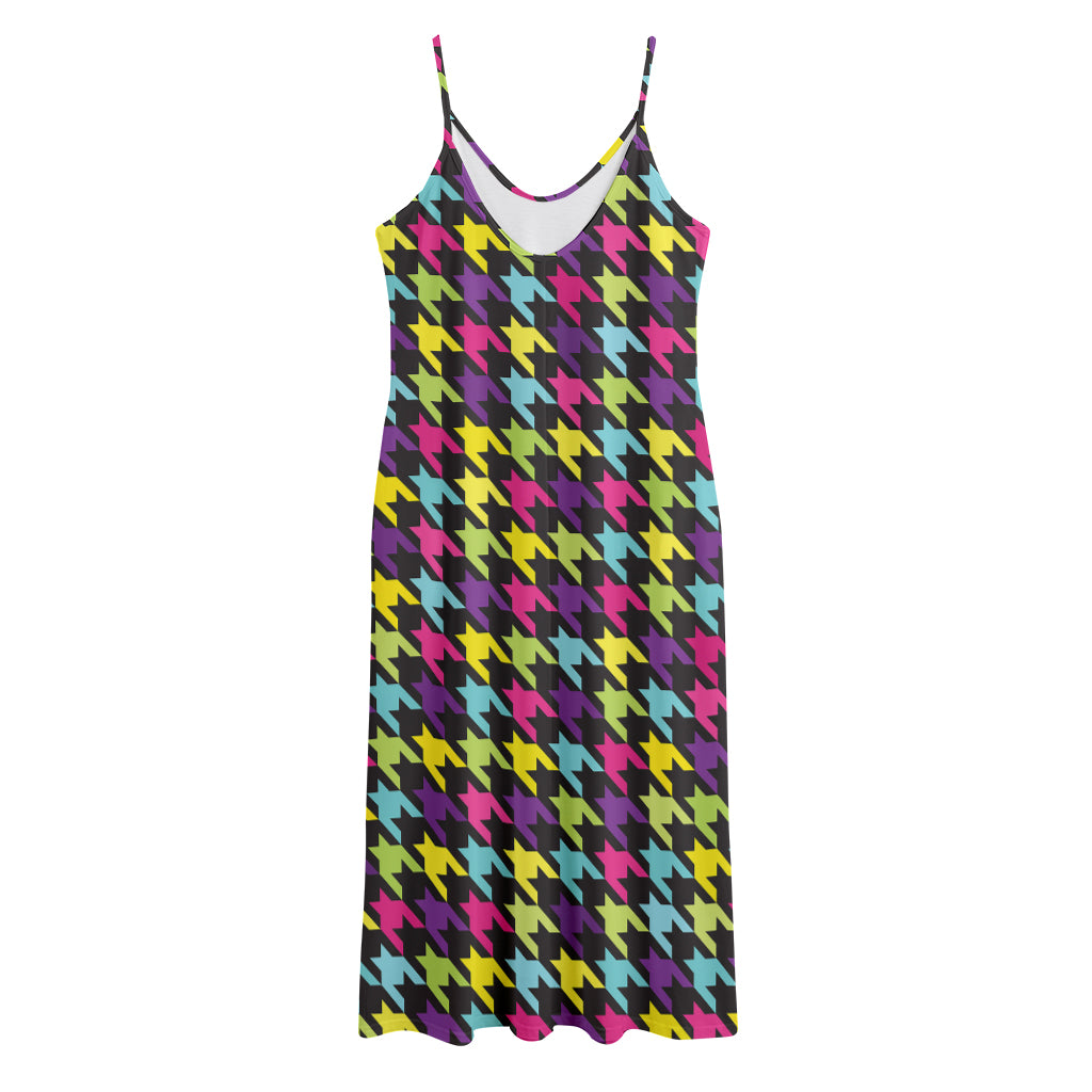 Colorful Houndstooth Pattern Print Jersey Midi Cami Dress