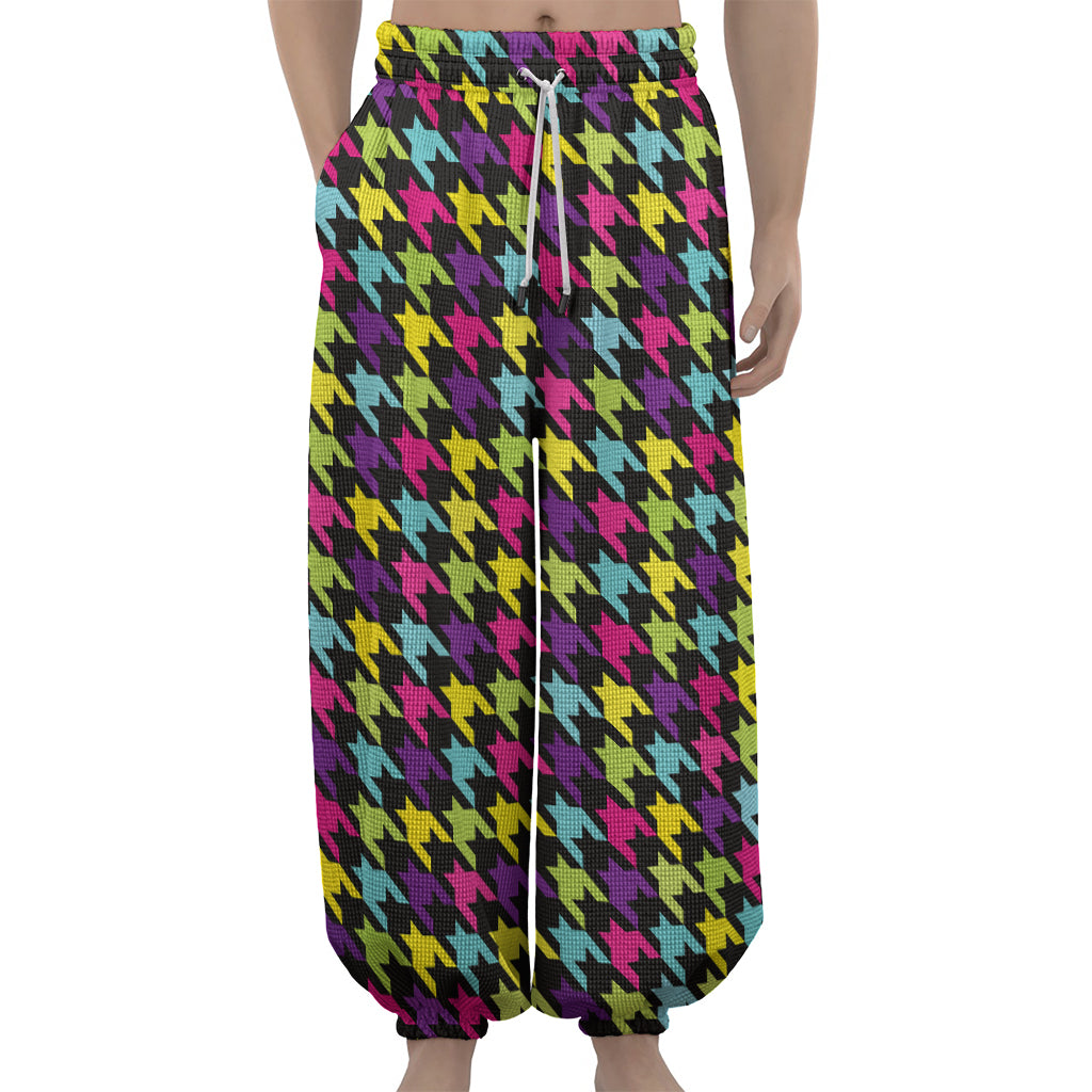 Colorful Houndstooth Pattern Print Lantern Pants
