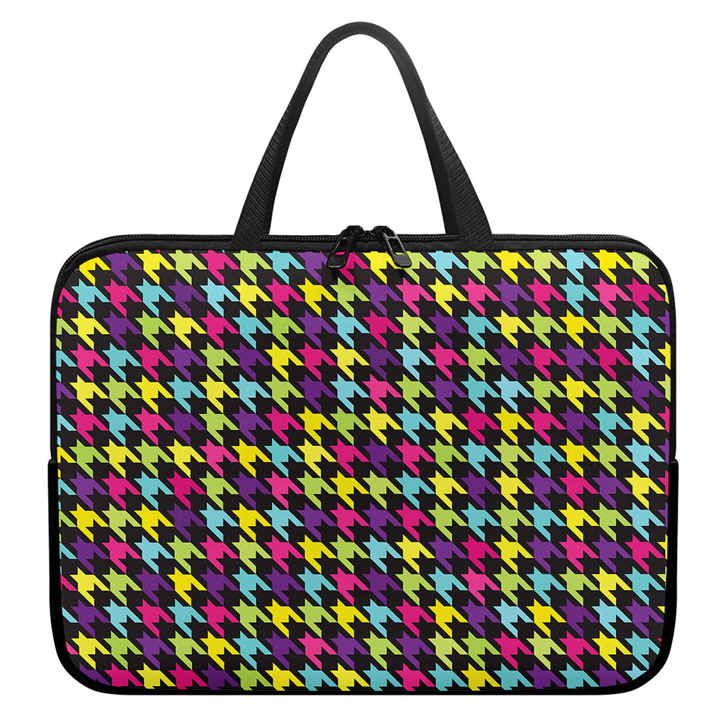 Colorful Houndstooth Pattern Print Laptop Sleeve With Handle