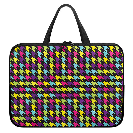 Colorful Houndstooth Pattern Print Laptop Sleeve With Handle