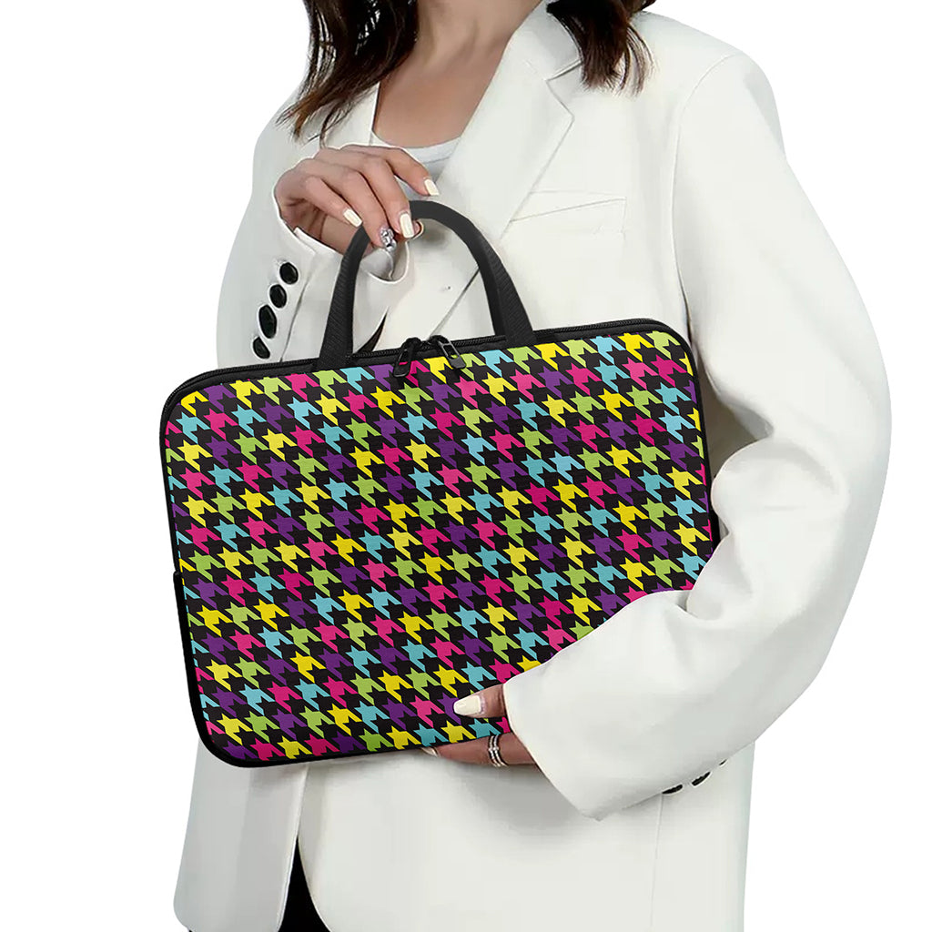 Colorful Houndstooth Pattern Print Laptop Sleeve With Handle