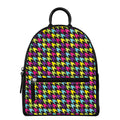 Colorful Houndstooth Pattern Print Leather Backpack