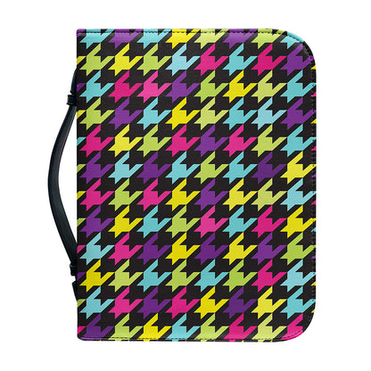 Colorful Houndstooth Pattern Print Leather Bible Cover