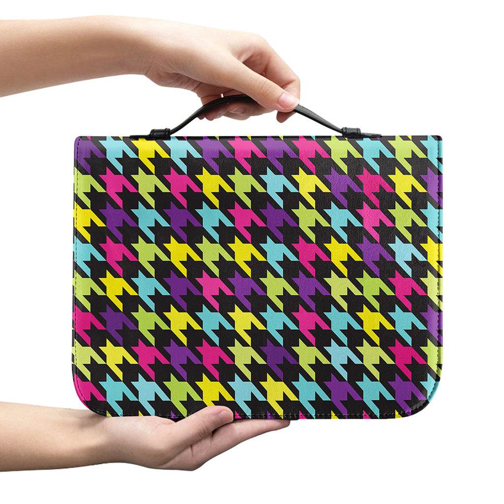 Colorful Houndstooth Pattern Print Leather Bible Cover