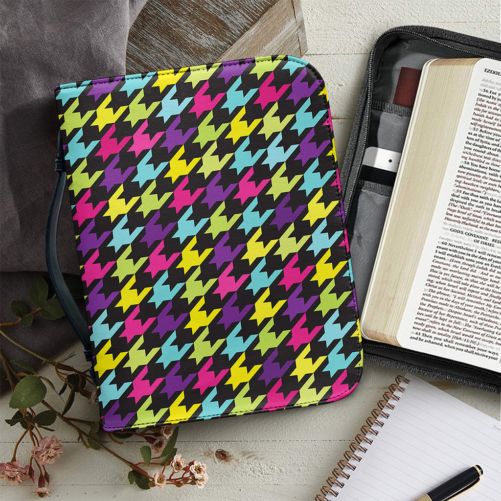 Colorful Houndstooth Pattern Print Leather Bible Cover