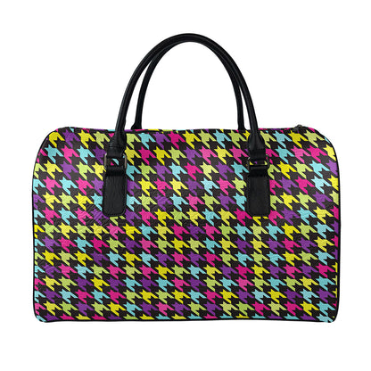 Colorful Houndstooth Pattern Print Leather Duffle Bag