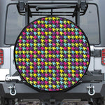 Colorful Houndstooth Pattern Print Leather Spare Tire Cover