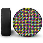 Colorful Houndstooth Pattern Print Leather Spare Tire Cover