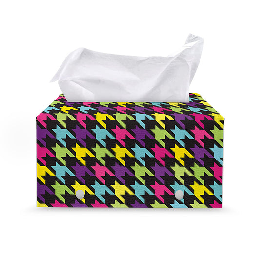 Colorful Houndstooth Pattern Print Leather Tissue Box Cover