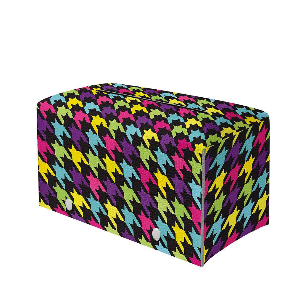 Colorful Houndstooth Pattern Print Leather Tissue Box Cover