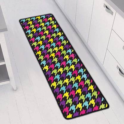Colorful Houndstooth Pattern Print Long Kitchen Mat