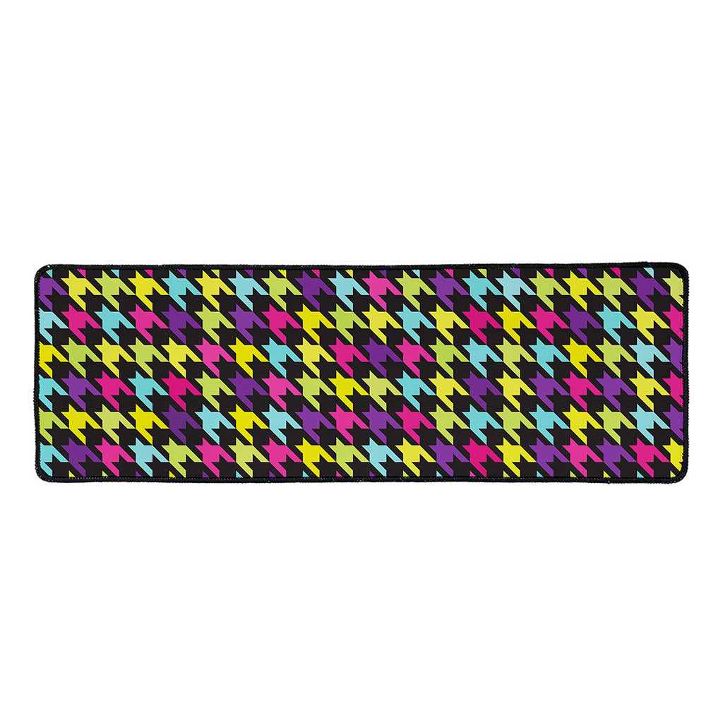 Colorful Houndstooth Pattern Print Long Kitchen Mat