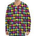 Colorful Houndstooth Pattern Print Long Sleeve Baseball Jersey