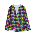 Colorful Houndstooth Pattern Print Long Sleeve Short Coat