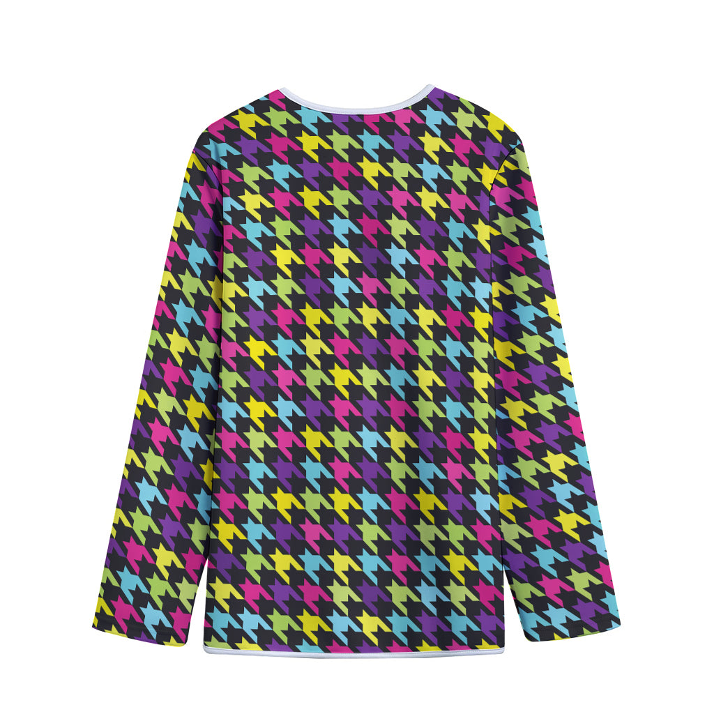 Colorful Houndstooth Pattern Print Long Sleeve Short Coat