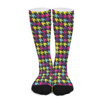 Colorful Houndstooth Pattern Print Long Socks