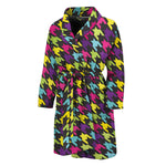Colorful Houndstooth Pattern Print Men's Bathrobe