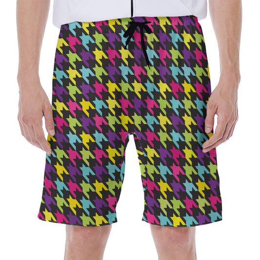Colorful Houndstooth Pattern Print Men's Beach Shorts