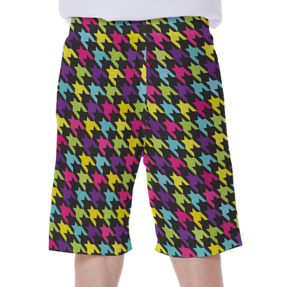 Colorful Houndstooth Pattern Print Men's Beach Shorts
