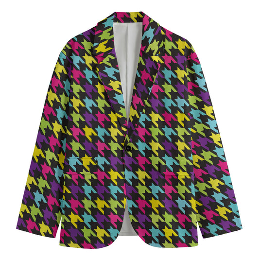 Colorful Houndstooth Pattern Print Men's Blazer