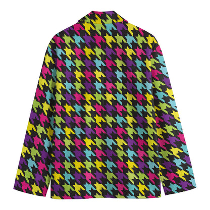 Colorful Houndstooth Pattern Print Men's Blazer