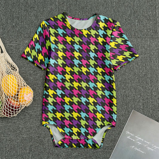 Colorful Houndstooth Pattern Print Men's Bodysuit