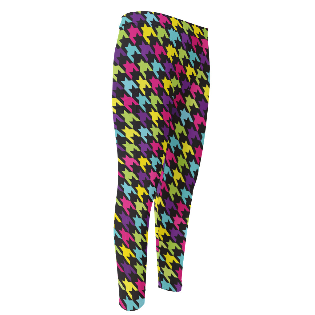 Colorful Houndstooth Pattern Print Men's Compression Pants
