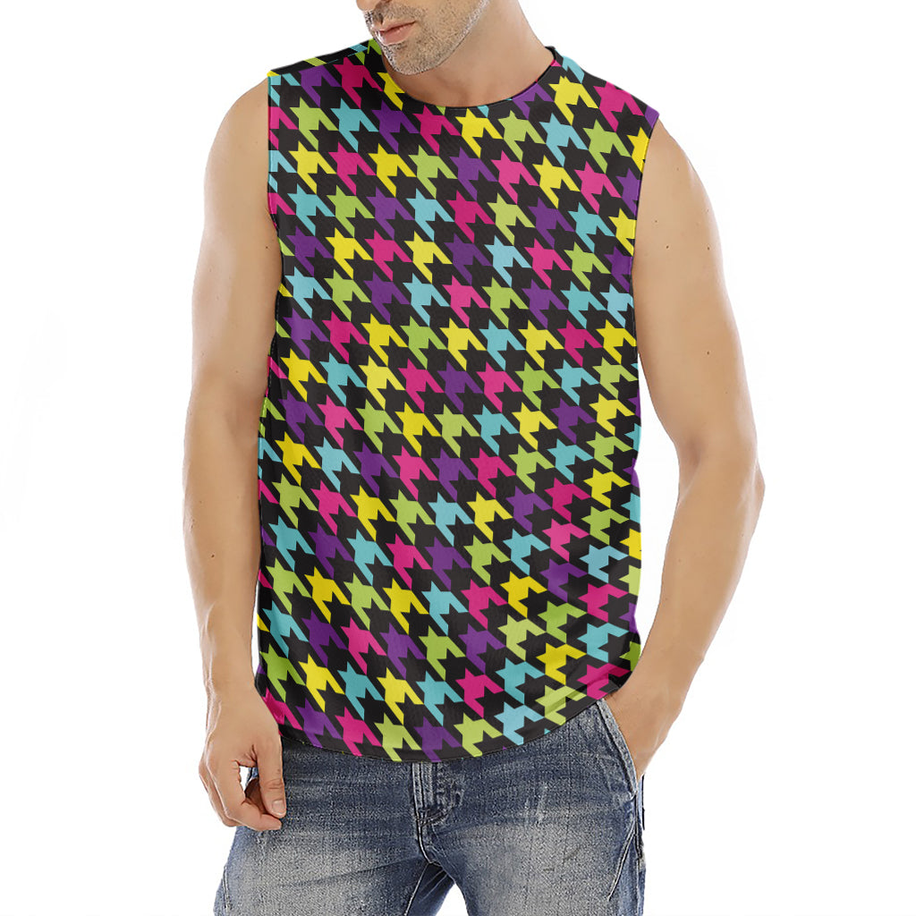 Colorful Houndstooth Pattern Print Men's Fitness Tank Top