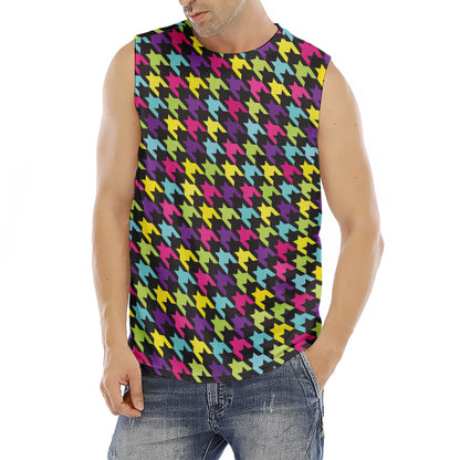 Colorful Houndstooth Pattern Print Men's Fitness Tank Top