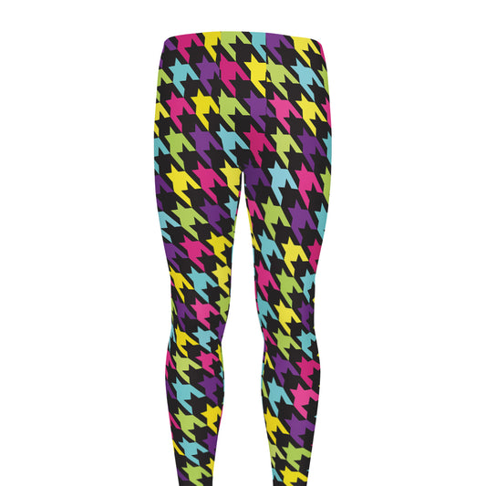 Colorful Houndstooth Pattern Print Men's leggings