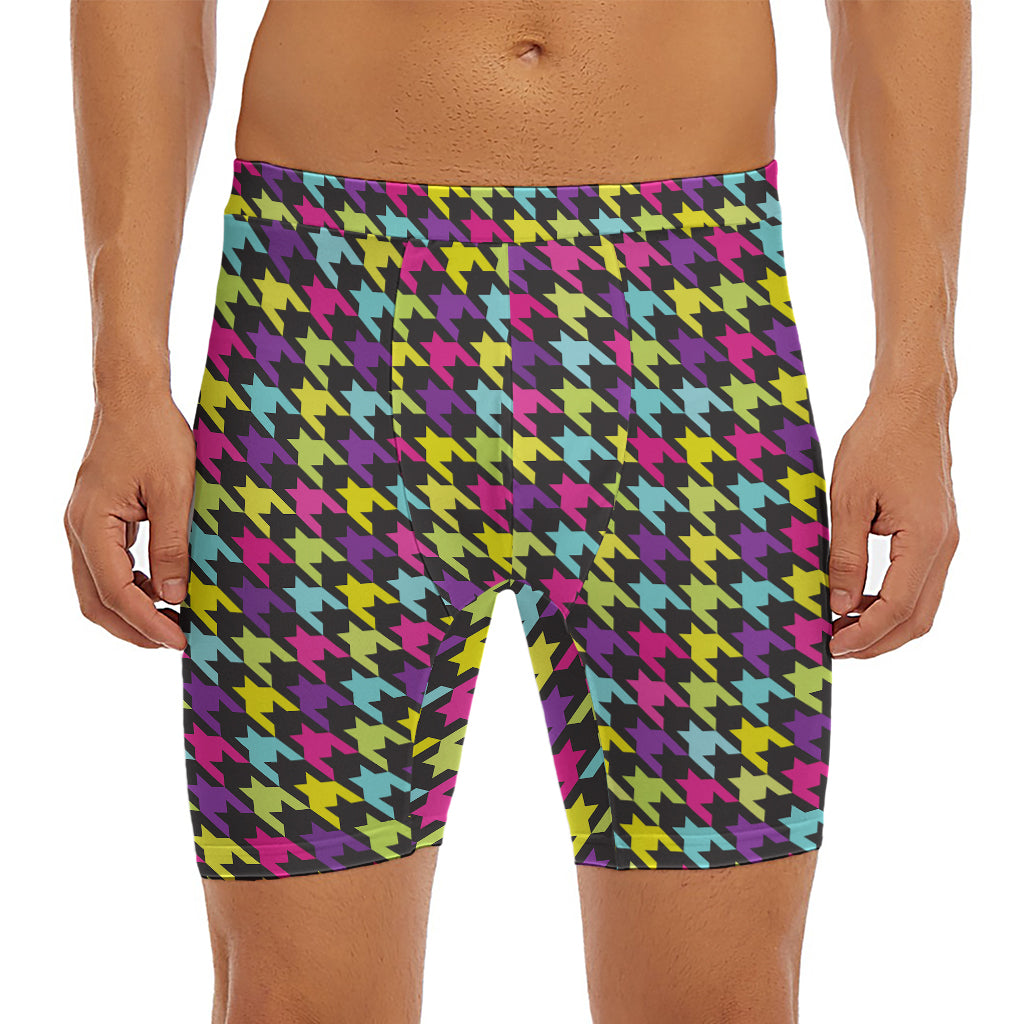 Colorful Houndstooth Pattern Print Men's Long Boxer Briefs