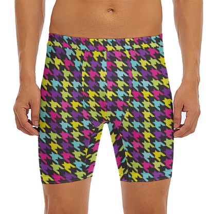 Colorful Houndstooth Pattern Print Men's Long Boxer Briefs