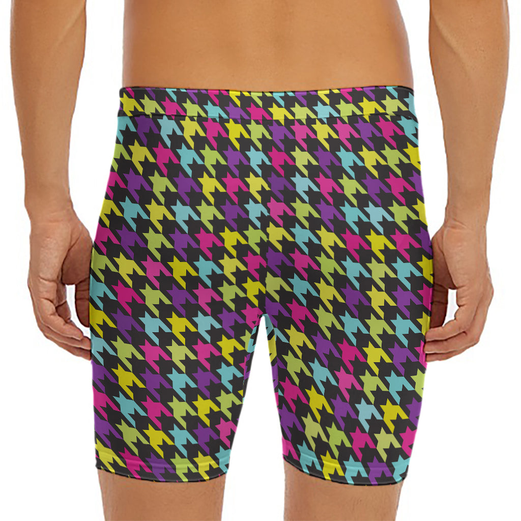 Colorful Houndstooth Pattern Print Men's Long Boxer Briefs