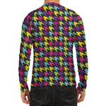 Colorful Houndstooth Pattern Print Men's Long Sleeve Rash Guard