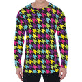 Colorful Houndstooth Pattern Print Men's Long Sleeve T-Shirt
