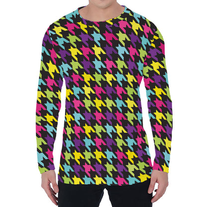 Colorful Houndstooth Pattern Print Men's Long Sleeve T-Shirt