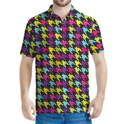 Colorful Houndstooth Pattern Print Men's Polo Shirt
