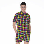 Colorful Houndstooth Pattern Print Men's Rompers