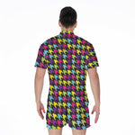 Colorful Houndstooth Pattern Print Men's Rompers