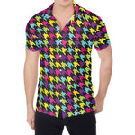 Colorful Houndstooth Pattern Print Men's Shirt