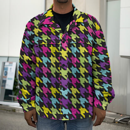Colorful Houndstooth Pattern Print Men's Shirt Jacket
