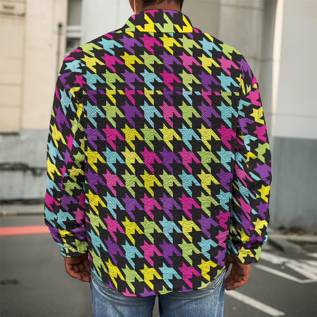Colorful Houndstooth Pattern Print Men's Shirt Jacket